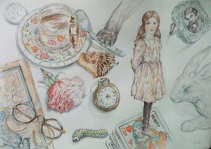 Alice au pays des merveilles : illustrations aquarelle 