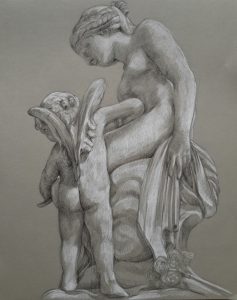 Vénus guidant les traits de l'Amour : pierre noire et crayon blanc