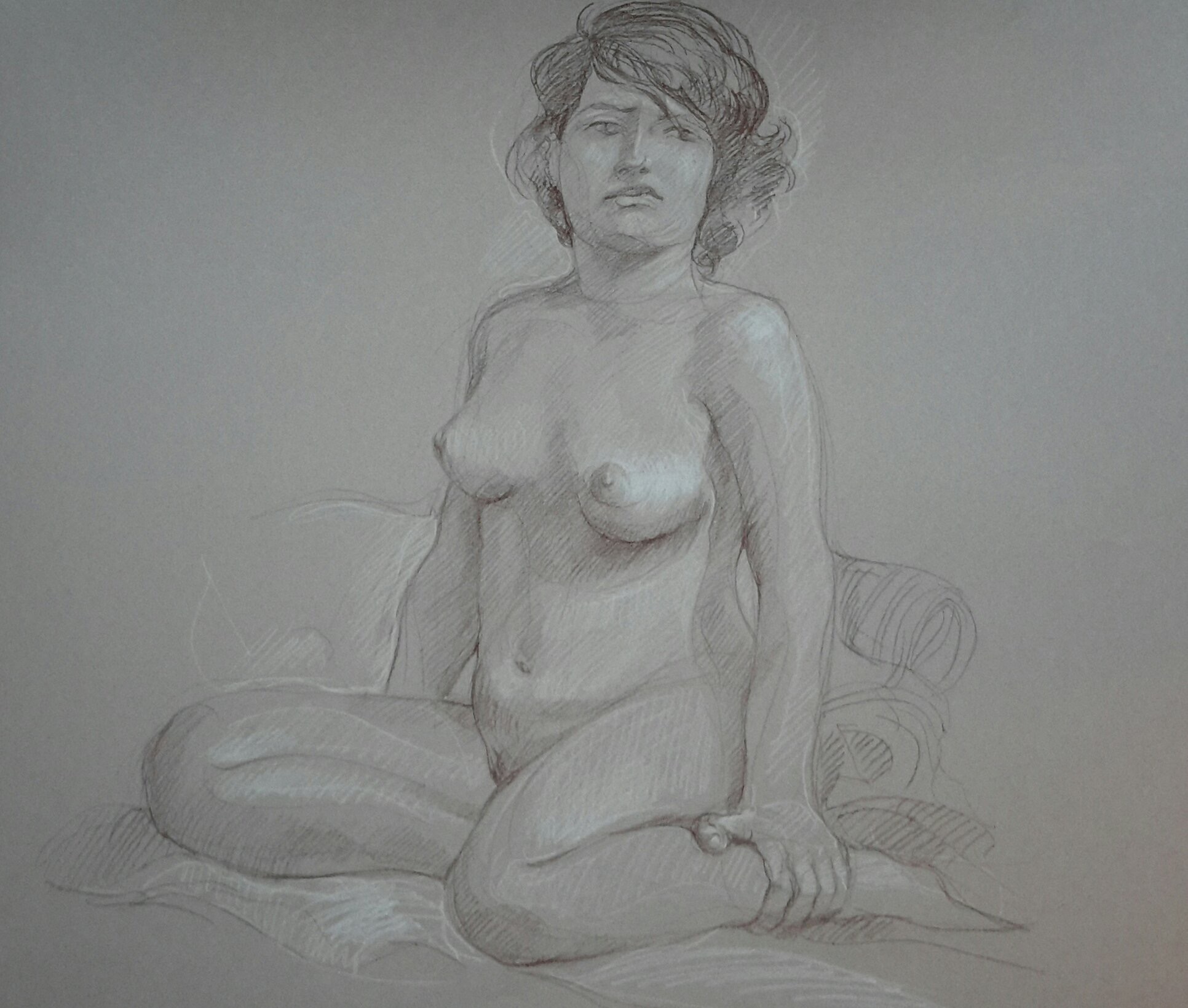 Modèle vivant 49 : pierre noire et crayon blanc