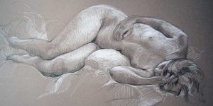 Modèle vivant 27 : pierre noire et crayon blanc