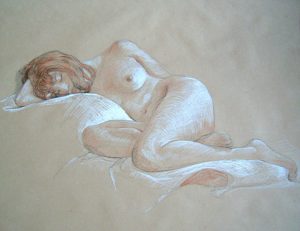 Modèle vivant : pierre noire, sanguine et crayon blanc