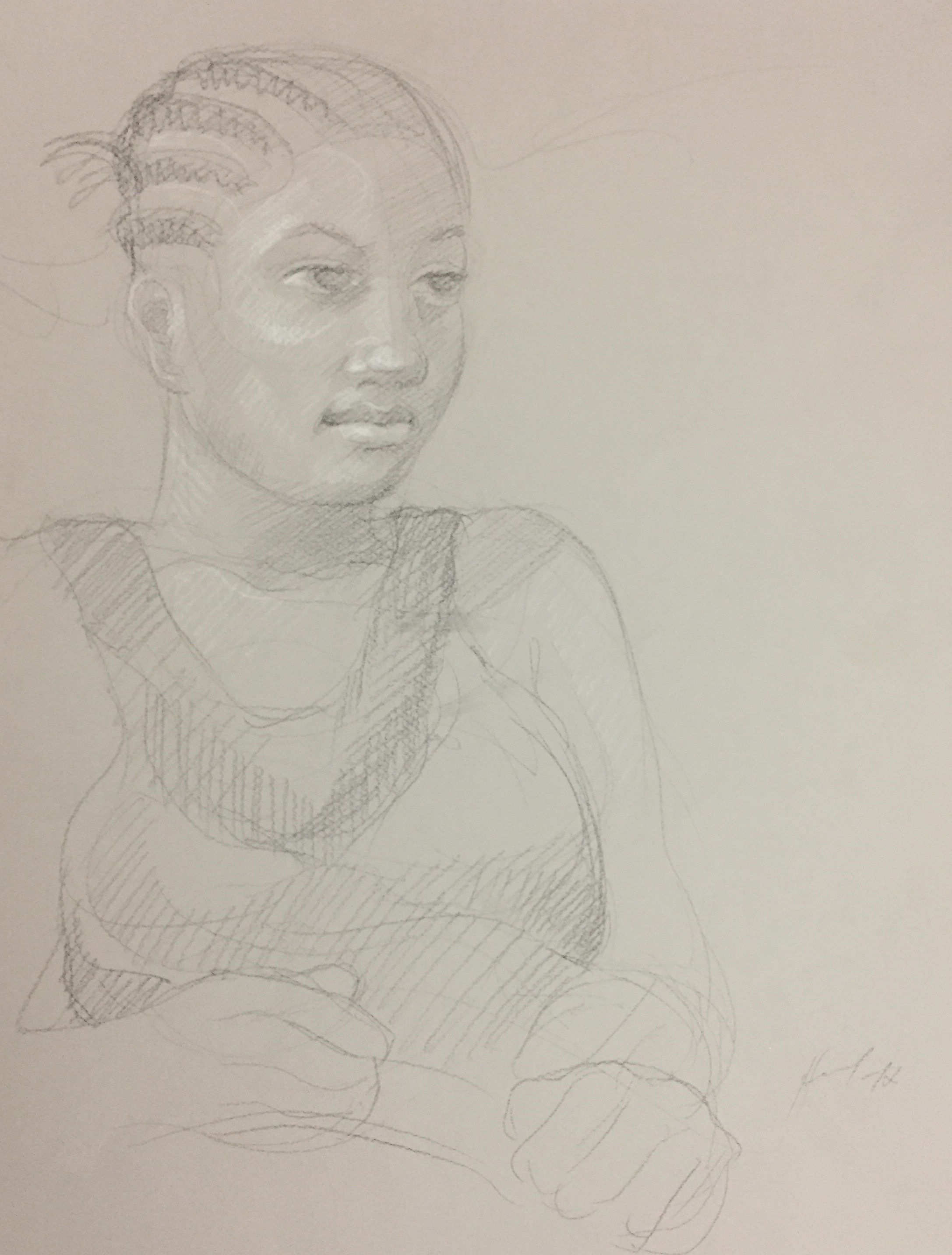 Portrait 5 : Bamako Mali pierre noire et crayon blanc