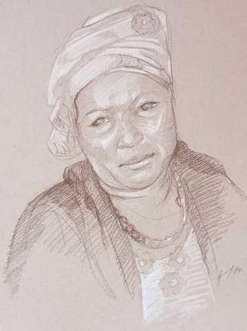 Portrait : Bamako Mali sépia et crayon blanc