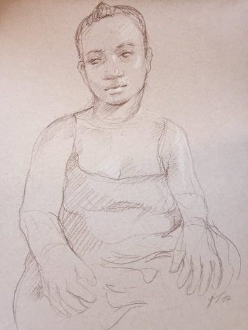 Portrait 2 : Bamako Mali sépia et crayon blanc