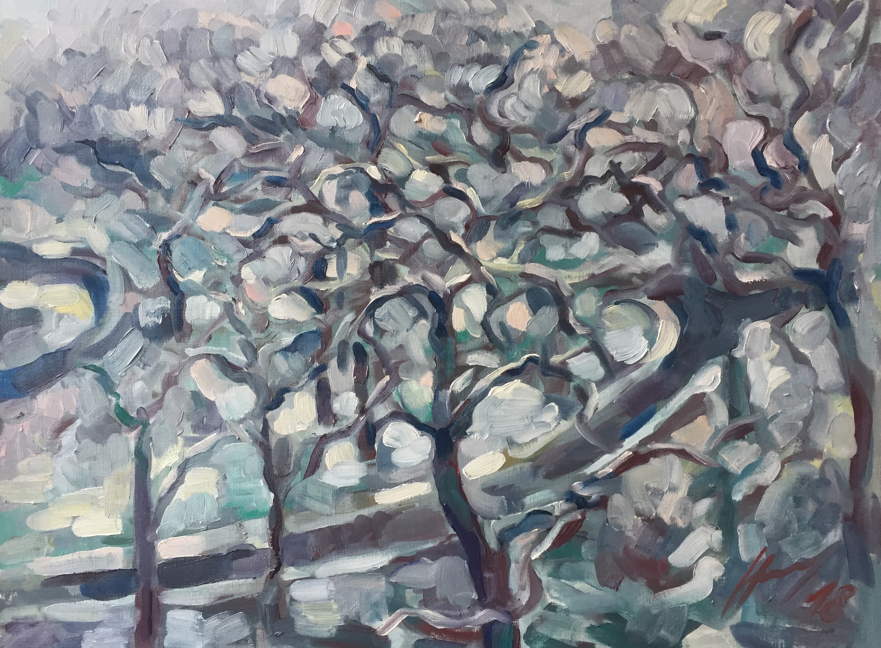 Parc Montsouris hiver : peinture à l'huile