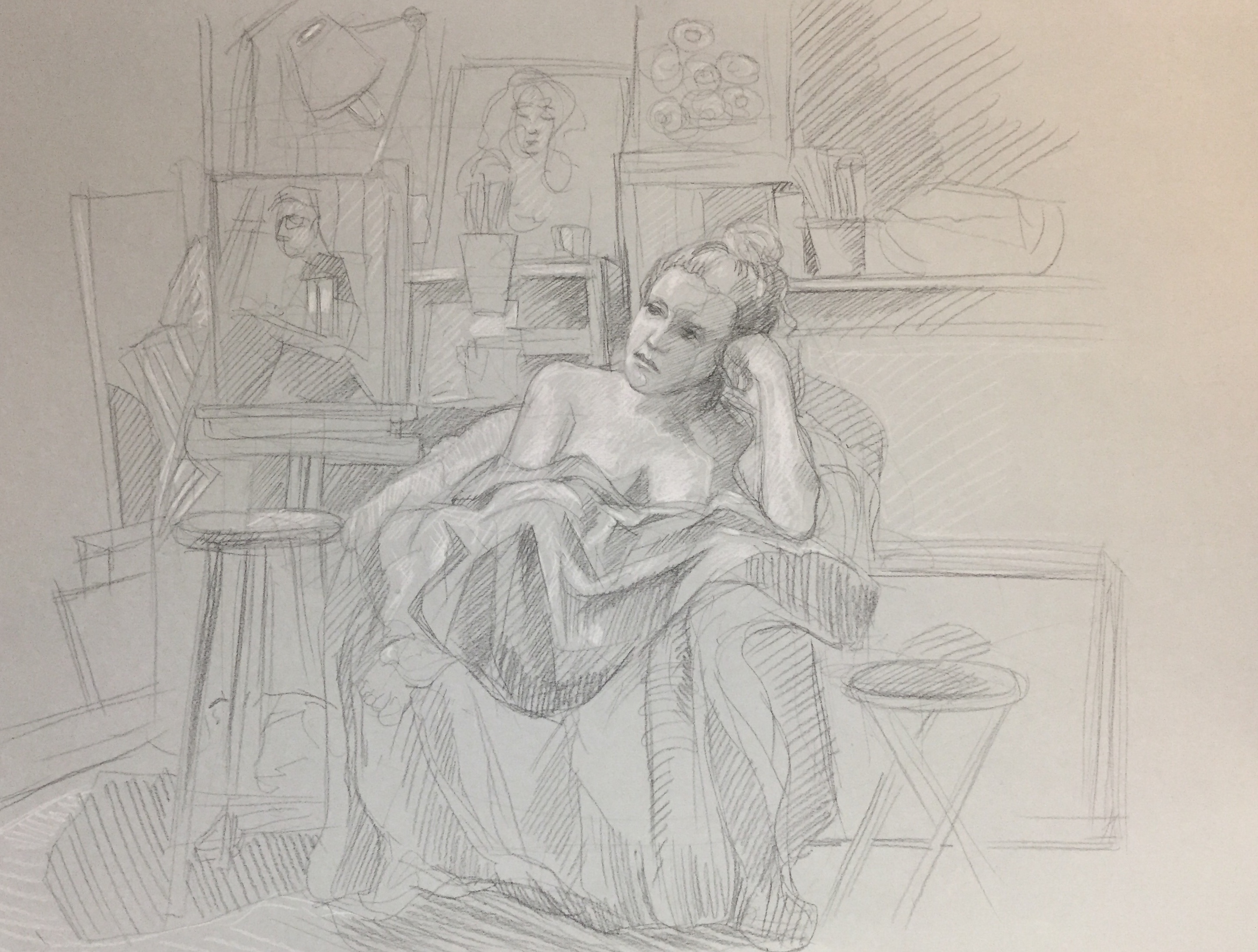 Modèle vivant 81 : pierre noire et crayon blanc
