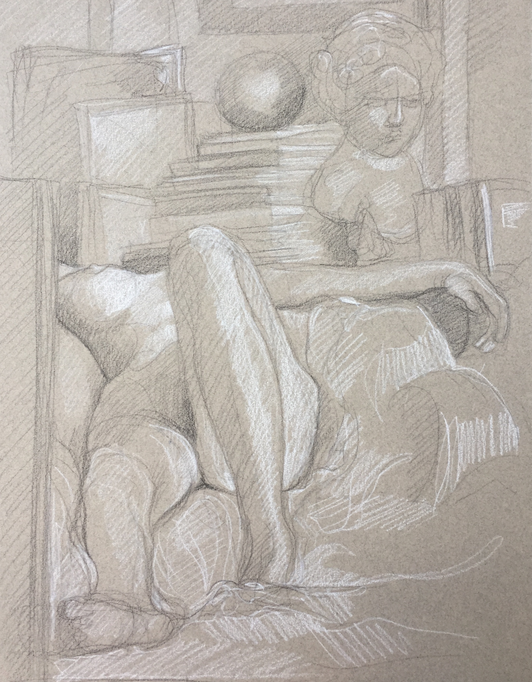 Modèle vivant 121 : pierre noire et crayon blanc