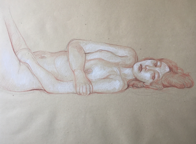 Modèle vivant 35 : pierre noire, sanguine et crayon blanc