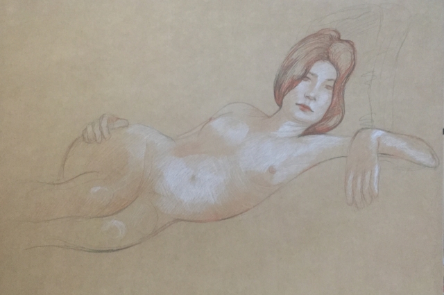 Modèle vivant 56 : pierre noire, sanguine et crayon blanc