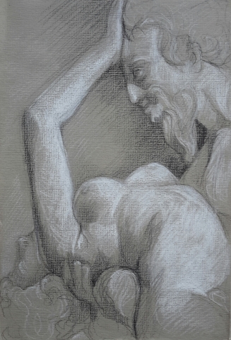 Satyre et Bacchante 3 pierre noire et crayon blanc