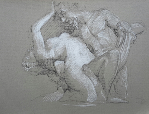 Satyre et Bacchante 4 pierre noire et crayon blanc