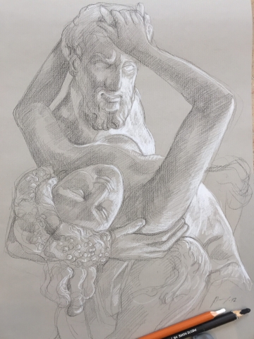 Satyre et Bacchante 5 pierre noire et crayon blanc