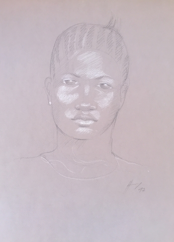 Portrait 9 : Bamako Mali pierre noire et crayon blanc