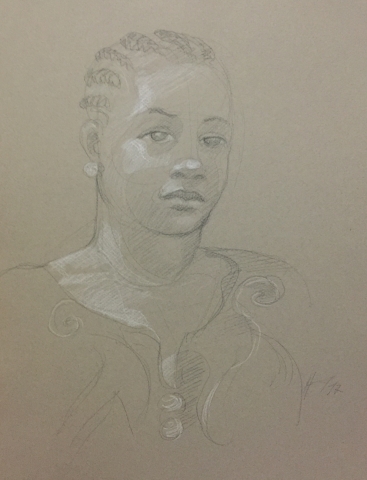 Portrait 15 : Bamako Mali pierre noire et crayon blanc