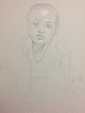 Portrait 14 : Bamako Mali pierre noire et crayon blanc