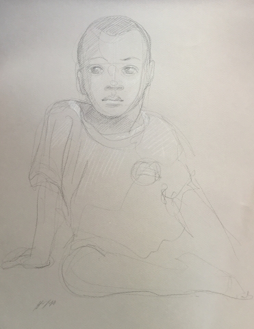 Portrait 3 : Bamako Mali pierre noire et crayon blanc
