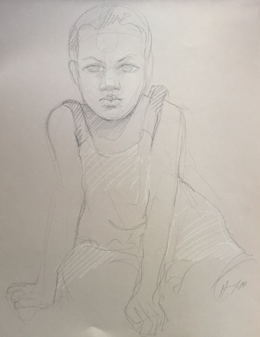 Portrait 4 : Bamako Mali pierre noire et crayon blanc