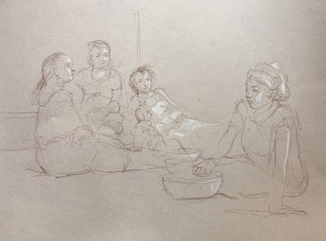 Portrait 5 : Bamako Mali sépia et crayon blanc