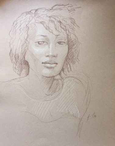 Portrait 4 : Bamako Mali sépia et crayon blanc