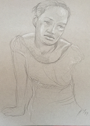 Portrait 6 : Bamako Mali pierre noire et crayon blanc