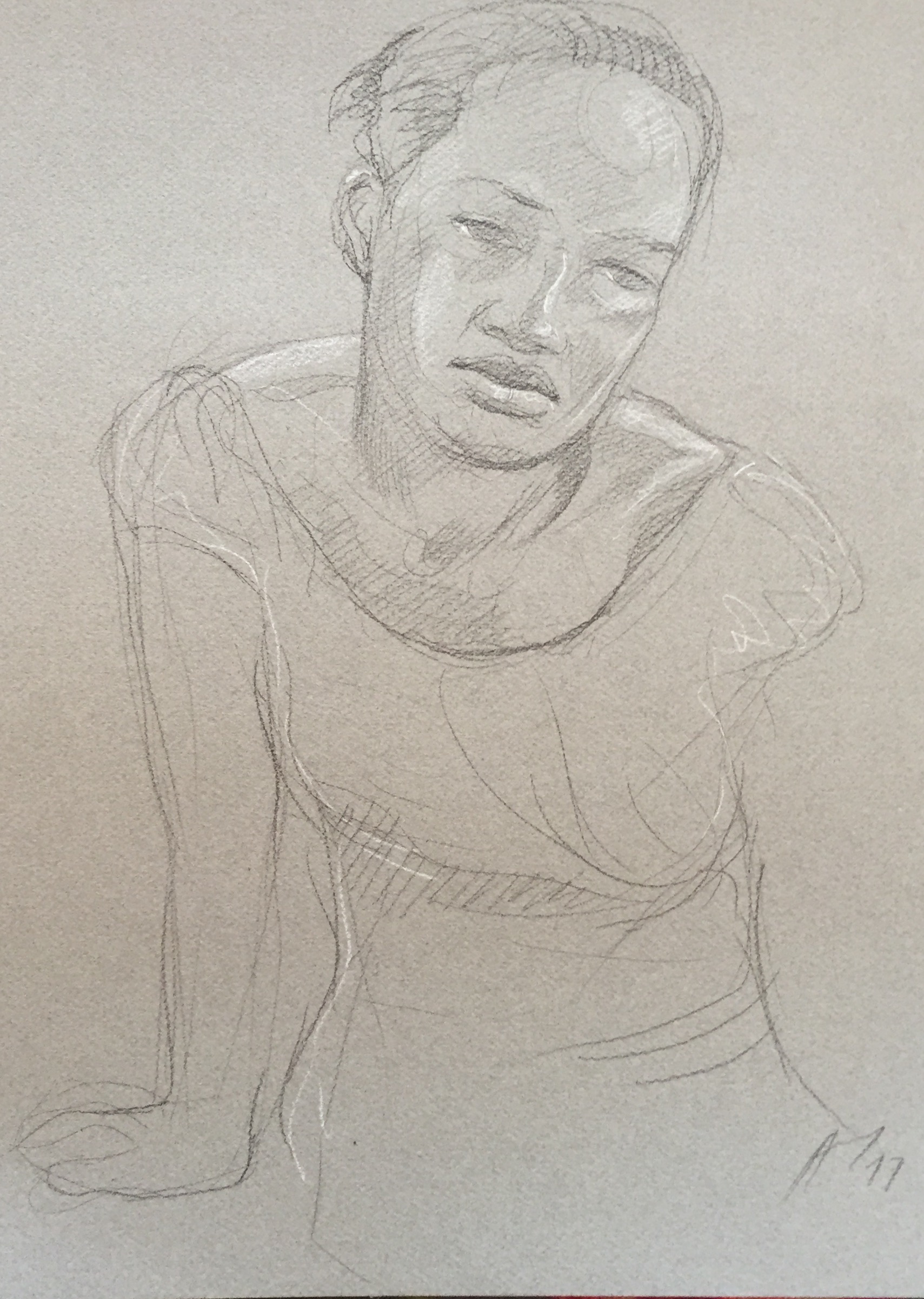 Portrait 6 : Bamako Mali pierre noire et crayon blanc