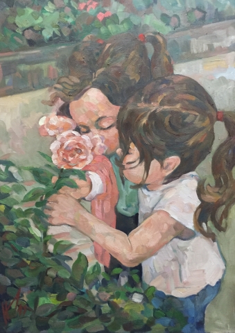 Les trois roses peinture à l'huile