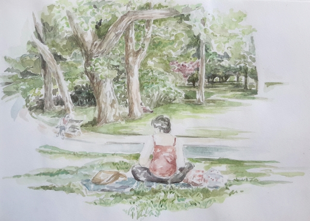 Paris parc Montsouris : aquarelle