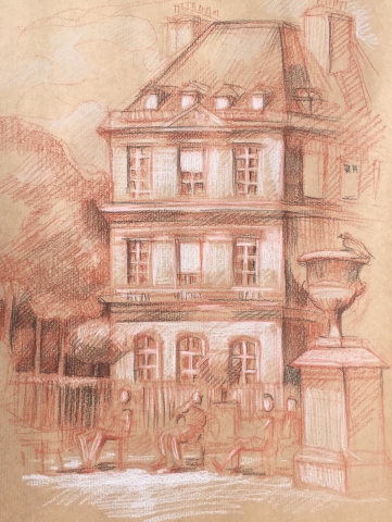 Paris parc luxembour : pierre noire sanguine crayon blanc