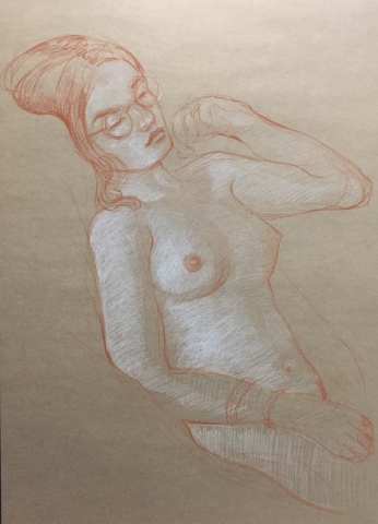 Modèle vivant 3 : sanguine et crayon blanc