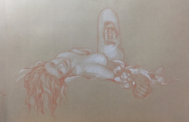 Modèle vivant 16 : sanguine et crayon blanc