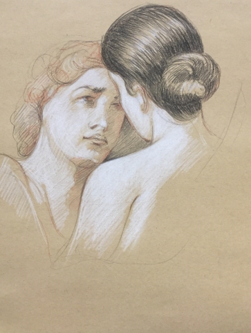 Les Romains de la décadence pierre noire sanguine et crayon blanc