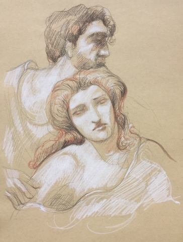 Les Romains de la décadence pierre noire sanguine et crayon blanc