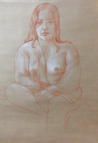 Modèle vivant 36 : sanguine et crayon blanc