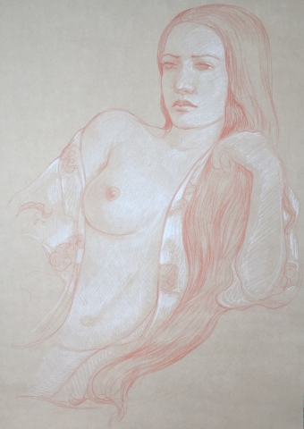 Modèle vivant 80 : sanguine et crayon blanc